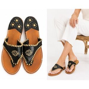 Stephen Bonanno Sandals Women 8.5 Black Beige‎ Leather Flat SSH Monogram Slide